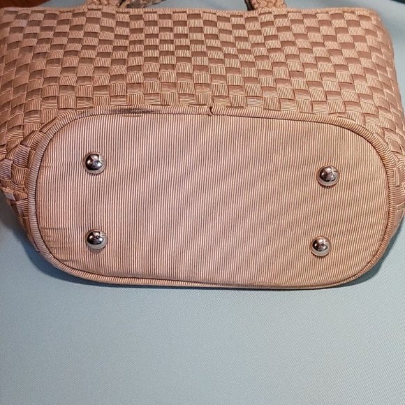 WOMANS SATCHEL HANDBAG WOVEN MATERIAL BIEGE - Picture 8 of 10